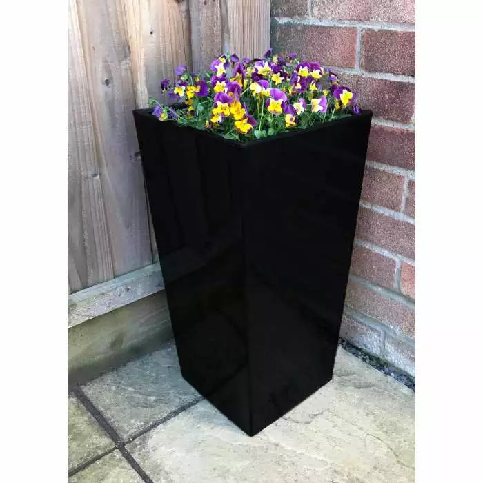 60cm X 34cm Gloss Tall Flared Square Fibreglass Planter In Black - By Primrose™ 4 60cm X 34cm Gloss Tall Flared Square Fibreglass Planter In Black - By Primrose™ - Image 2