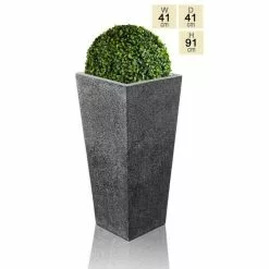 91cm Polyterrazzo Black Tall Flared Square Planter