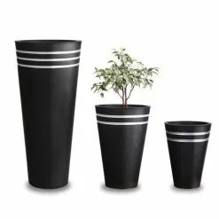 H38cm Tall Round Black Zinc Planter - By Primrose™
