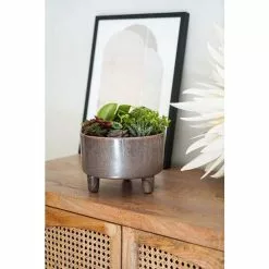 19cm Reactive Glaze Brown Bowl Planter With Feet