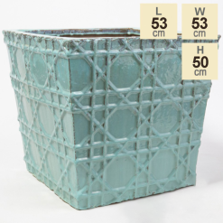 50cm Thales Glazed Blue Geometric Pattern Cube Planter - Large -Perennial Plants Sales Store PP7987 main image 0303
