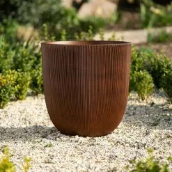 45cm Round Ridged Planter In Brown -Perennial Plants Sales Store PP86BRNM 2 f864