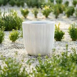 45cm Round Ridged Planter In White -Perennial Plants Sales Store PP86WHTM 2 2c08