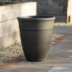 49cm Tall Round Planter In Grey
