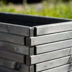 90cm Pine Wood Raised Trough Planter In Grey