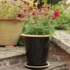 41cm Black Glazed Terracotta Pot