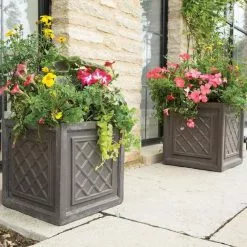 32cm Grey Embossed Square Planter