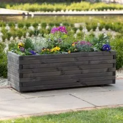 1.1m Pine Wood Raised Trough Planter In Grey -Perennial Plants Sales Store potted planter grey square crop 1fb1