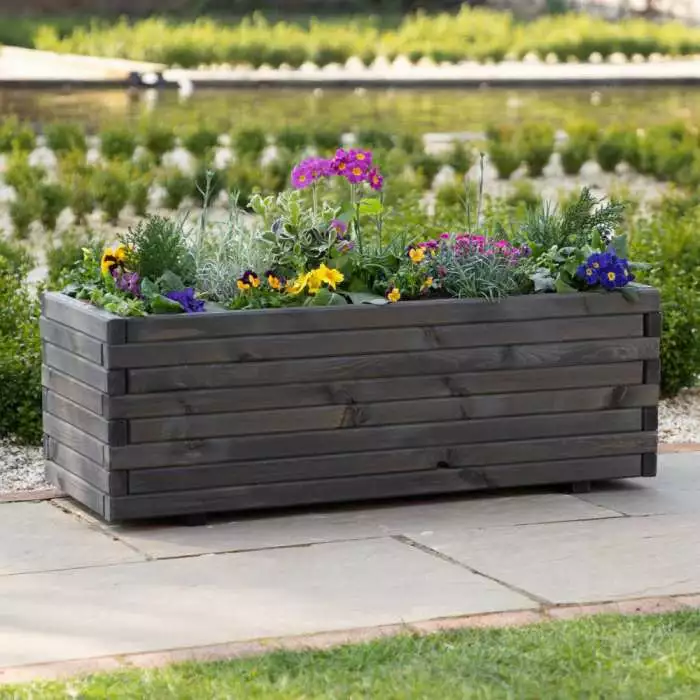 1.8m Pine Wood Raised Trough Planter In Grey 5 1.8m Pine Wood Raised Trough Planter In Grey - Image 3